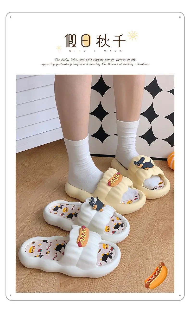 Women Cartoon Hot Dog Slip-On Slippers Summer — feature 1