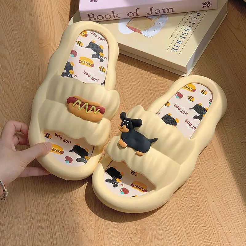 Women Cartoon Hot Dog Slip-On Slippers Summer