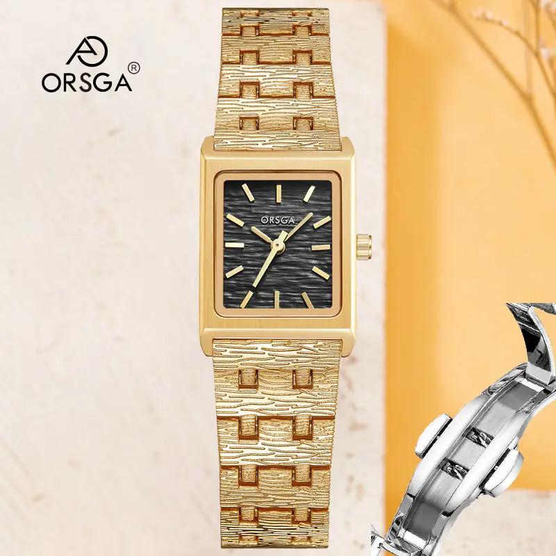 Women's Gold Green Dial Square Watch with Chain Strap - Image 8