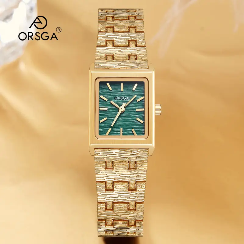 Women's Gold Green Dial Square Watch with Chain Strap - Image 10