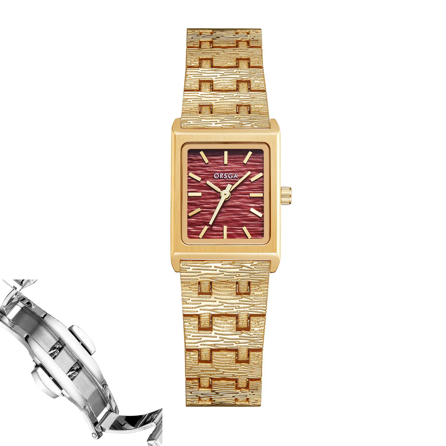 Women's Gold Green Dial Square Watch with Chain Strap - Image 3