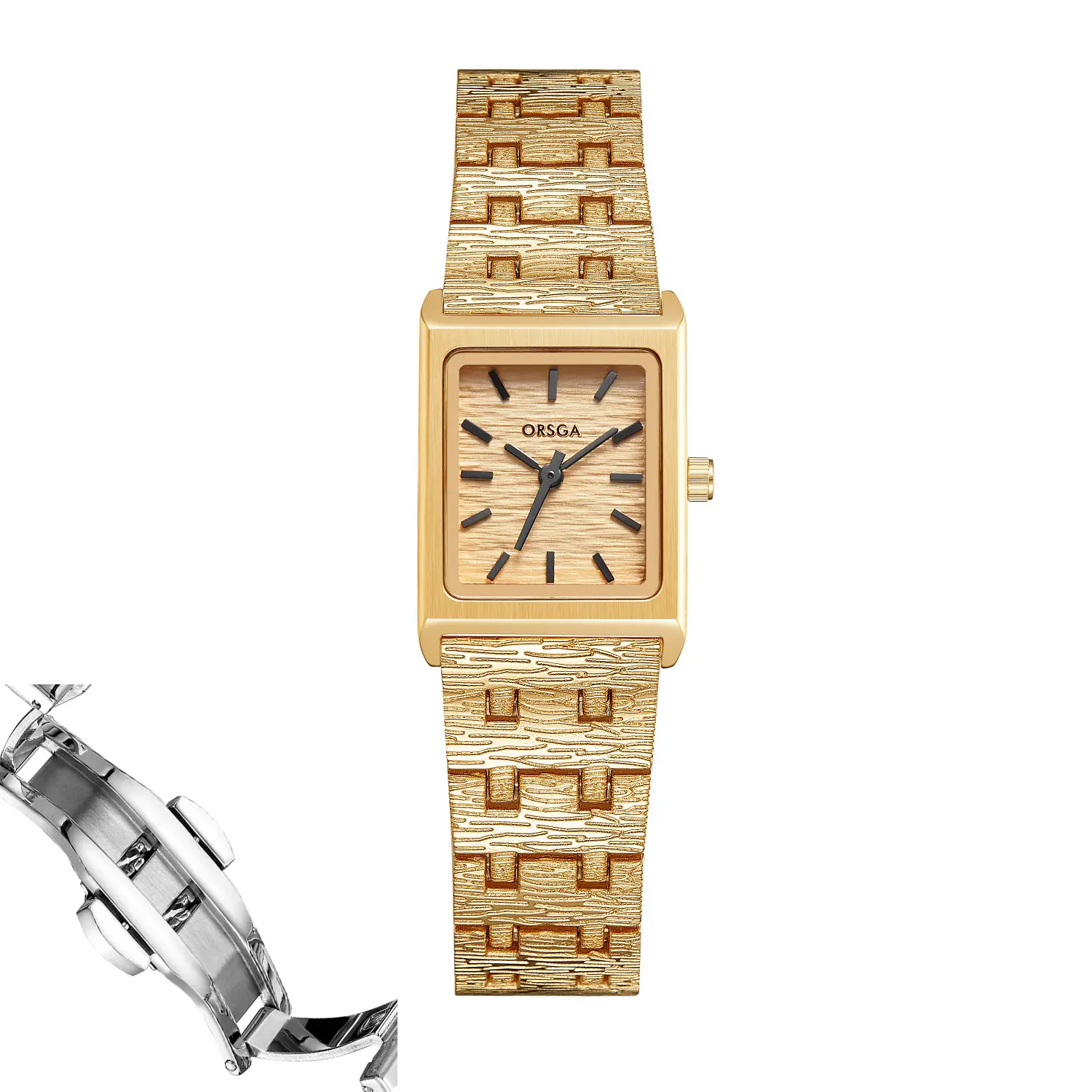 Women's Gold Green Dial Square Watch with Chain Strap - Image 4
