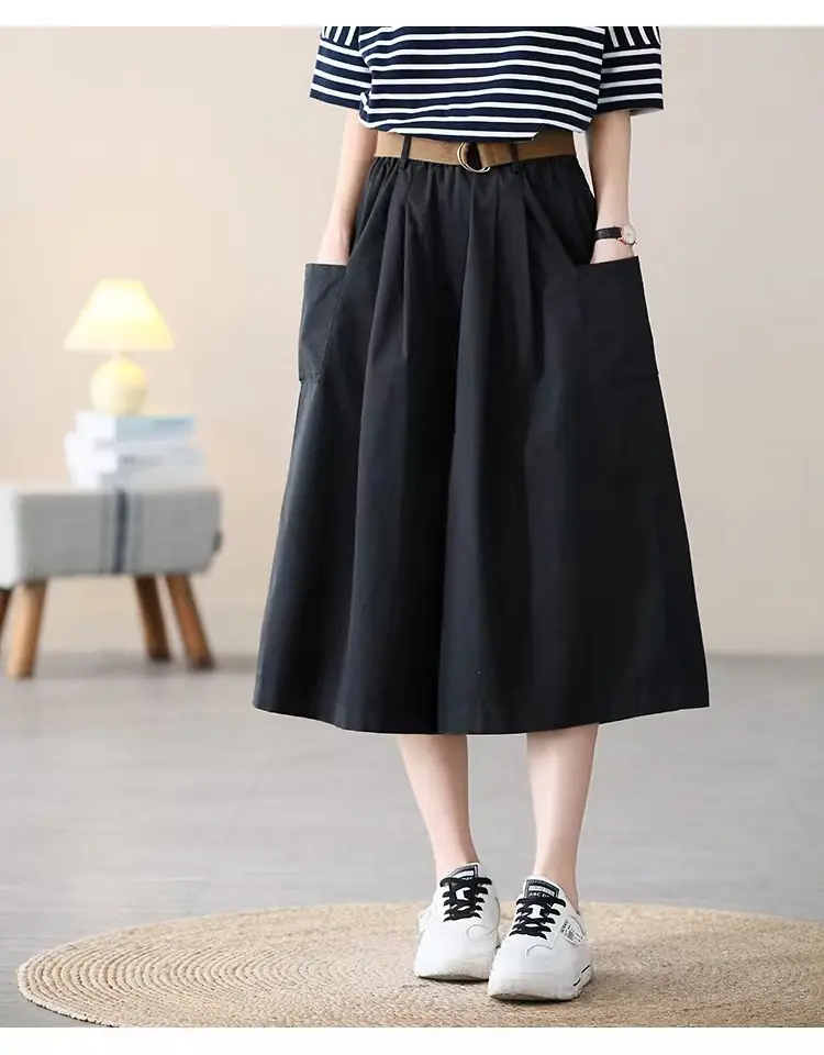 Women Loose Fit Cotton Capri Skirt Pants Tan — feature 16