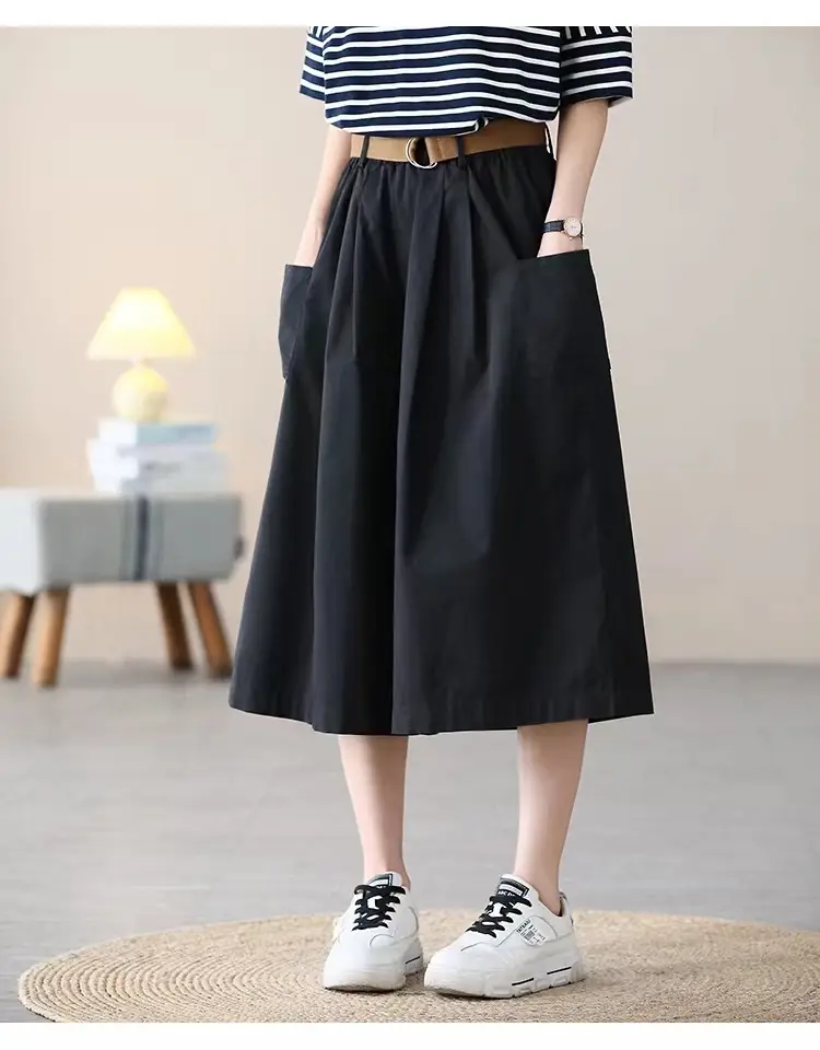 Women Loose Fit Cotton Capri Skirt Pants Tan — feature 17