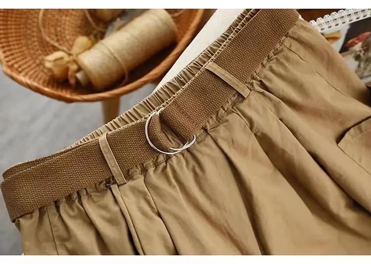 Women Loose Fit Cotton Capri Skirt Pants Tan — feature 4