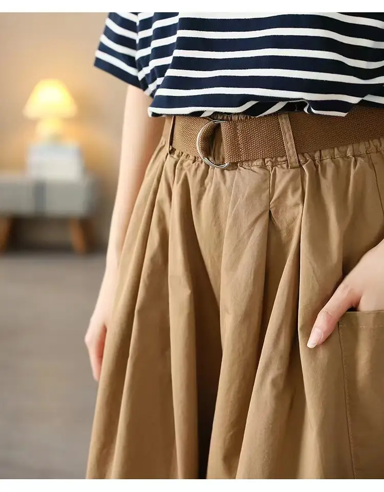 Women Loose Fit Cotton Capri Skirt Pants Tan — feature 6