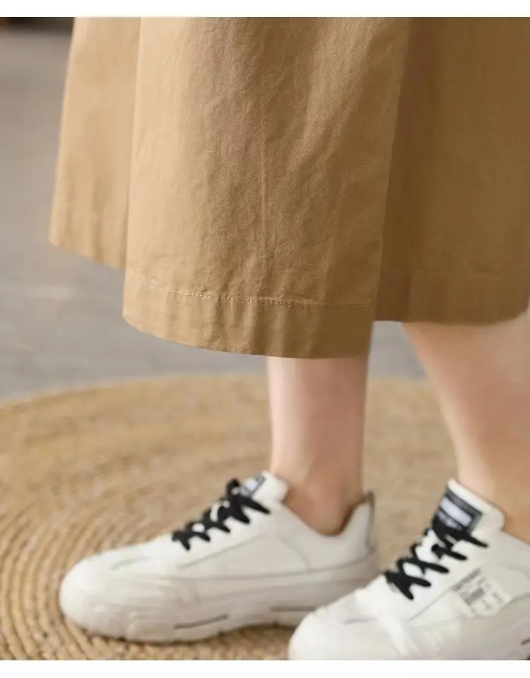 Women Loose Fit Cotton Capri Skirt Pants Tan — feature 8