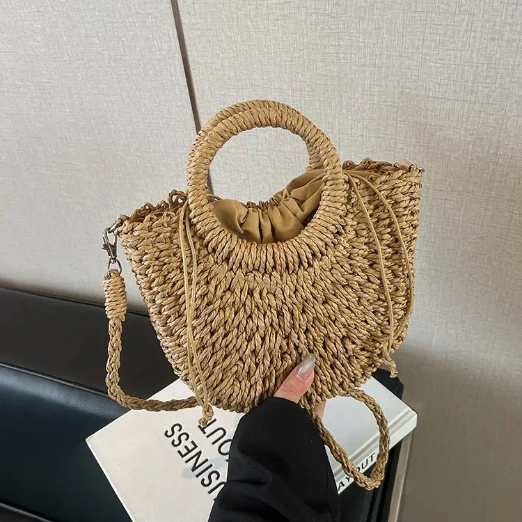 Straw Handbag for Women, Beige, Casual, Shoulder Bag - Image 9