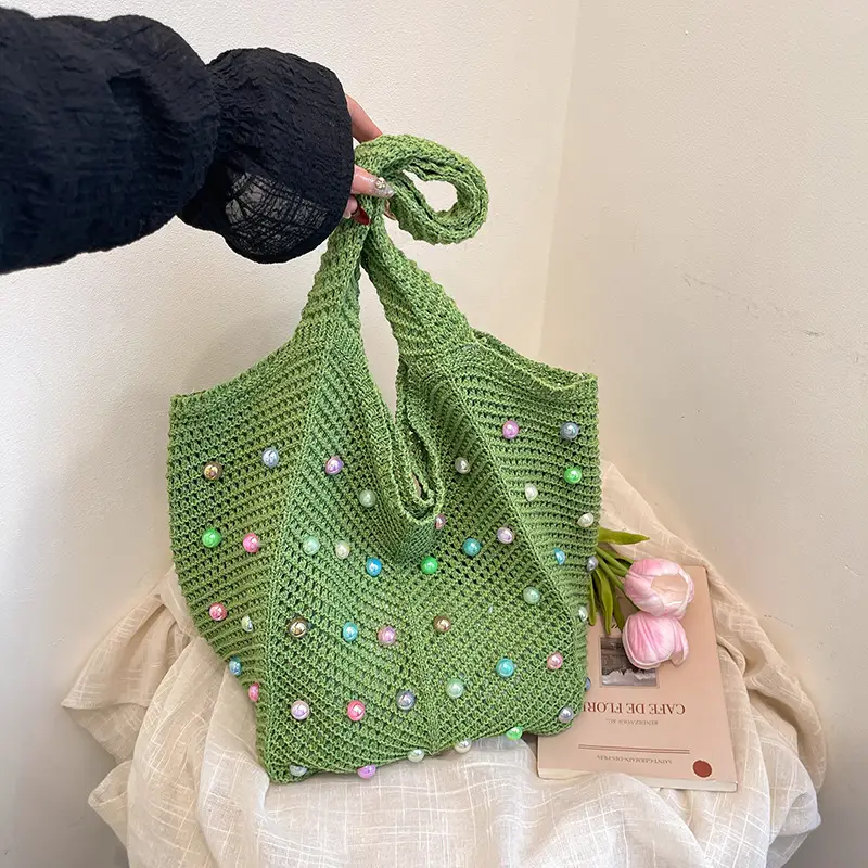 Women's Colorful Pearl Hollow Shoulder Tote Bag