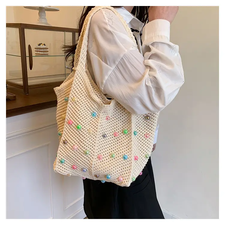 Women's Colorful Pearl Hollow Shoulder Tote Bag — feature 10