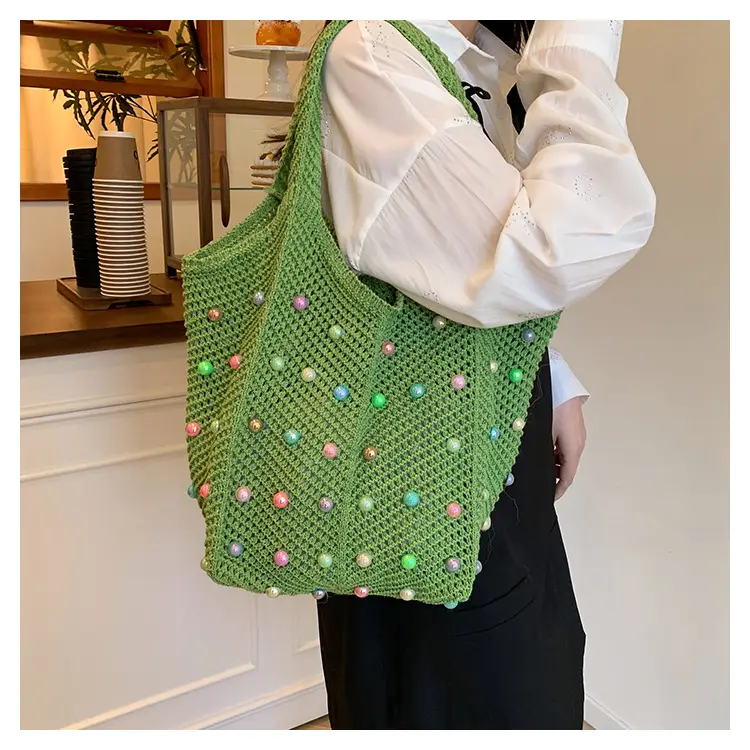 Women's Colorful Pearl Hollow Shoulder Tote Bag — feature 12