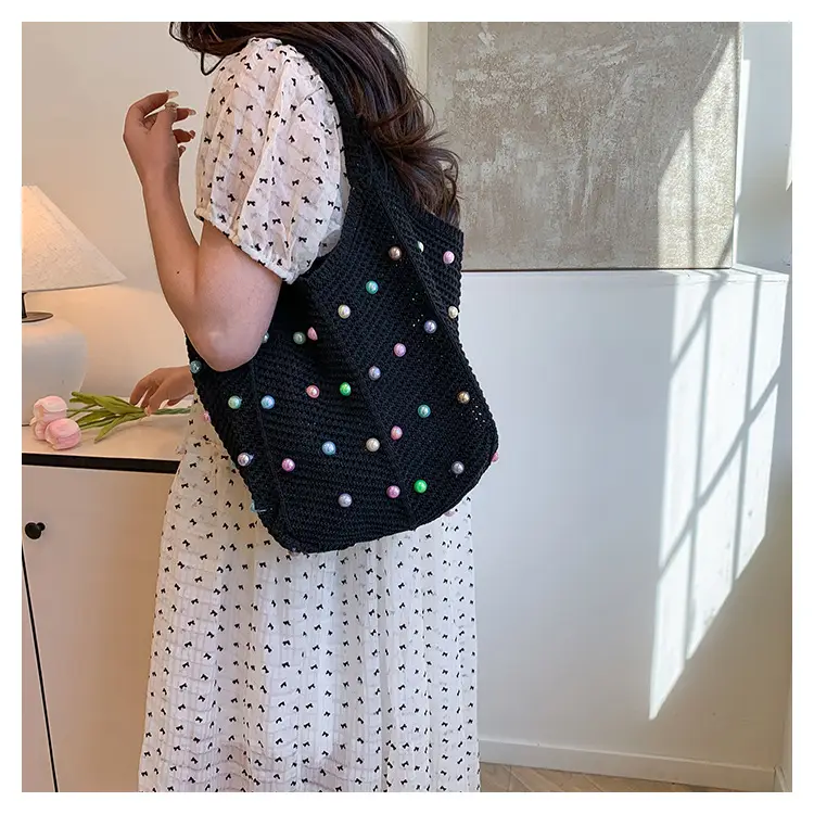 Women's Colorful Pearl Hollow Shoulder Tote Bag — feature 14