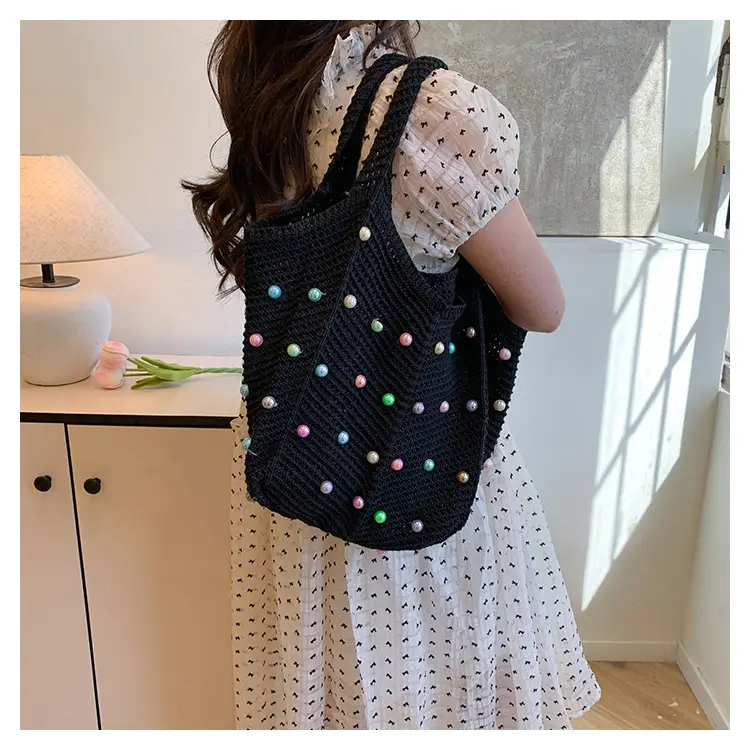 Women's Colorful Pearl Hollow Shoulder Tote Bag — feature 16