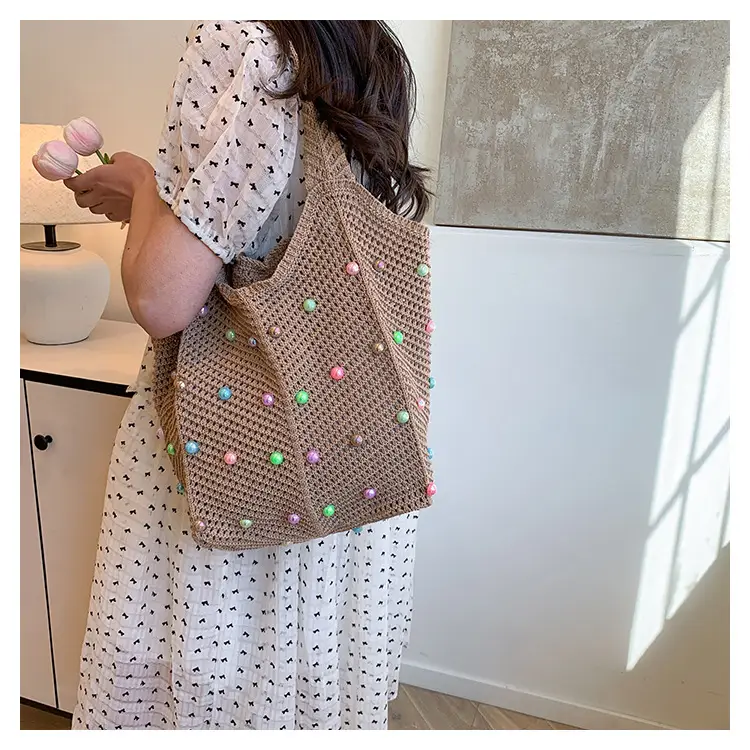 Women's Colorful Pearl Hollow Shoulder Tote Bag — feature 18