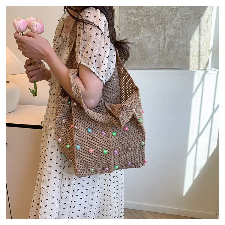 Women's Colorful Pearl Hollow Shoulder Tote Bag — feature 19