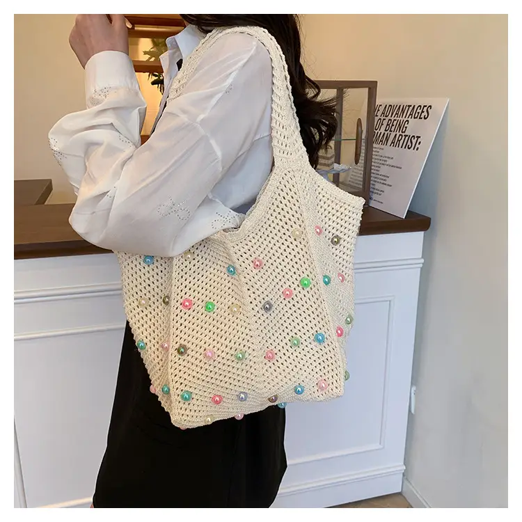 Women's Colorful Pearl Hollow Shoulder Tote Bag — feature 8