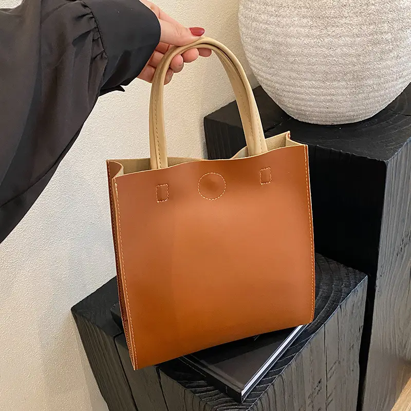 White Satchel Tote Bag with Magnetic Buckle for Women - Image 6