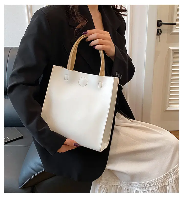 White Satchel Tote Bag with Magnetic Buckle for Women — feature 1