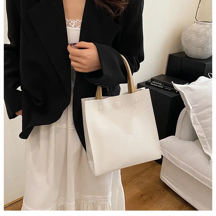 White Satchel Tote Bag with Magnetic Buckle for Women — feature 10