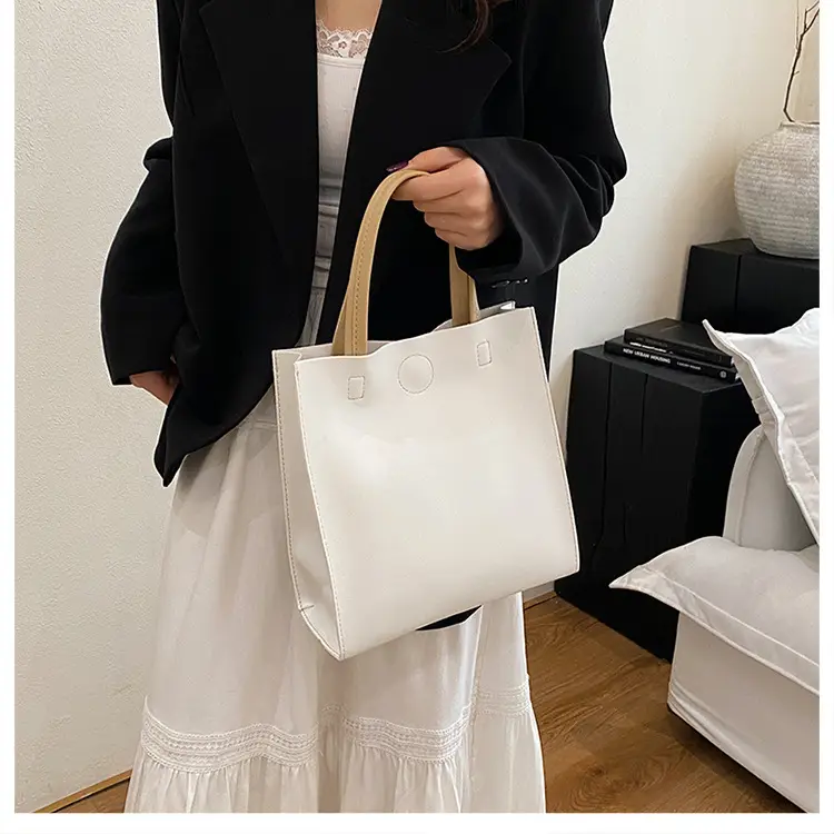 White Satchel Tote Bag with Magnetic Buckle for Women — feature 11