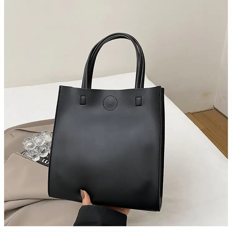 White Satchel Tote Bag with Magnetic Buckle for Women - Image 3
