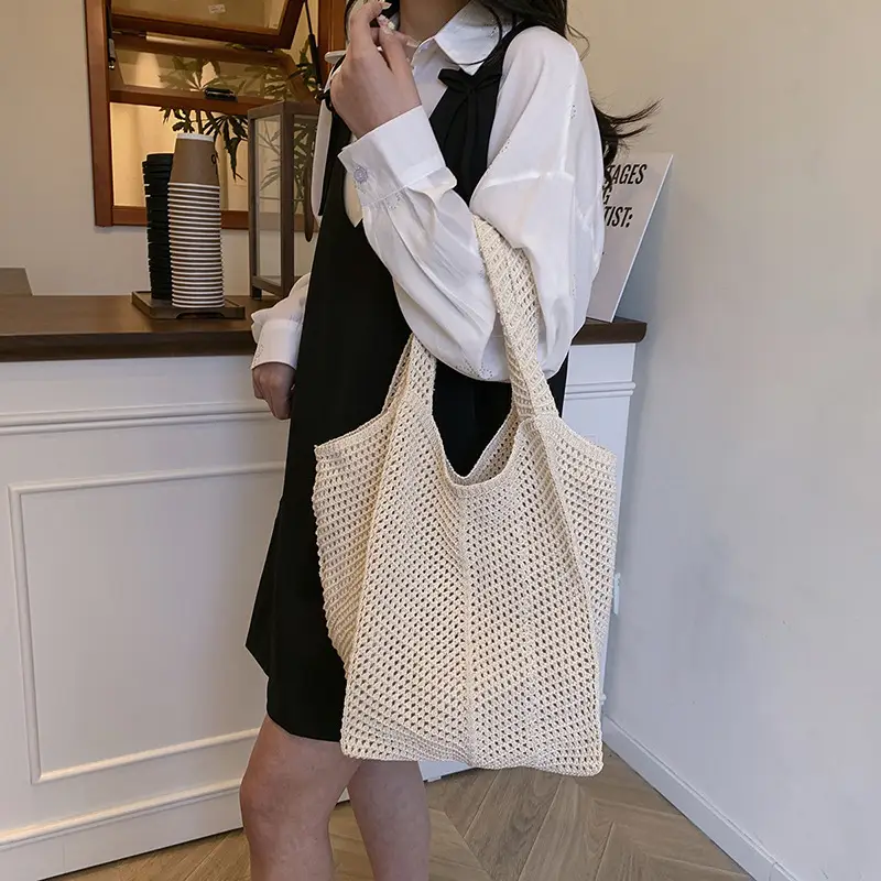 Wool Knitted Cut Out Tote Bag for Women - Image 4