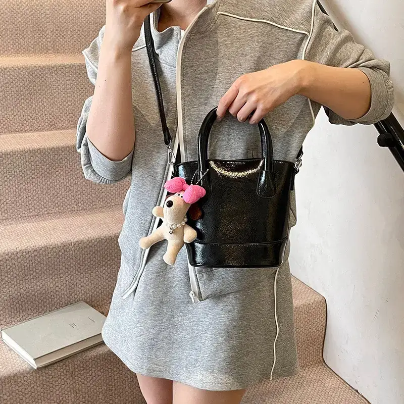 Women's Korean Style Bucket Bag with Cute Doll Decor - Image 6