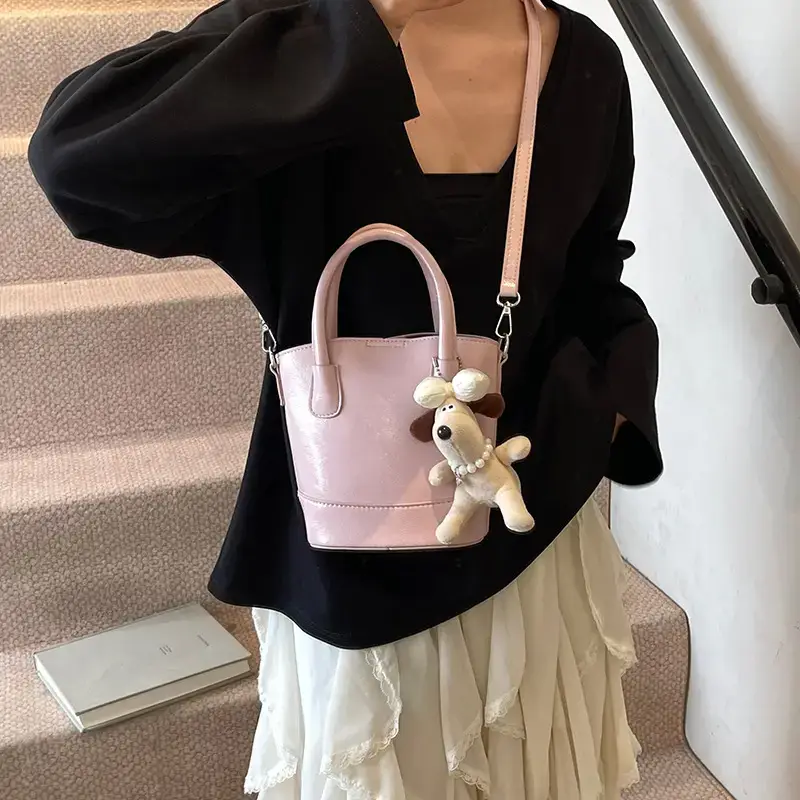 Women's Korean Style Bucket Bag with Cute Doll Decor - Image 8