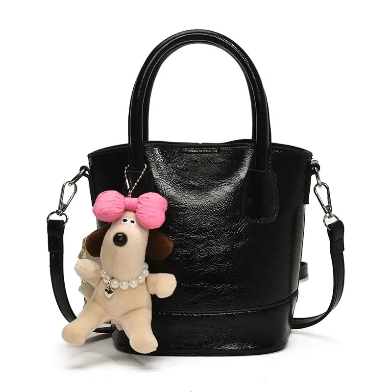 Women's Korean Style Bucket Bag with Cute Doll Decor - Image 2