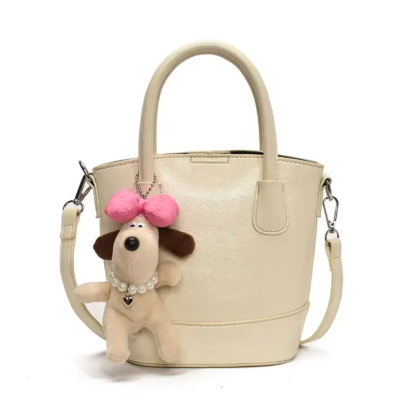 Women's Korean Style Bucket Bag with Cute Doll Decor - Image 3