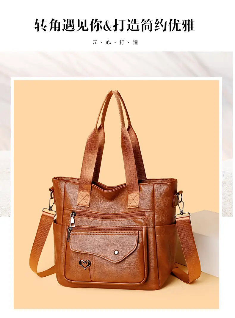 Retro Women's Leather Shoulder Bag Large Capacity Brown — feature 1