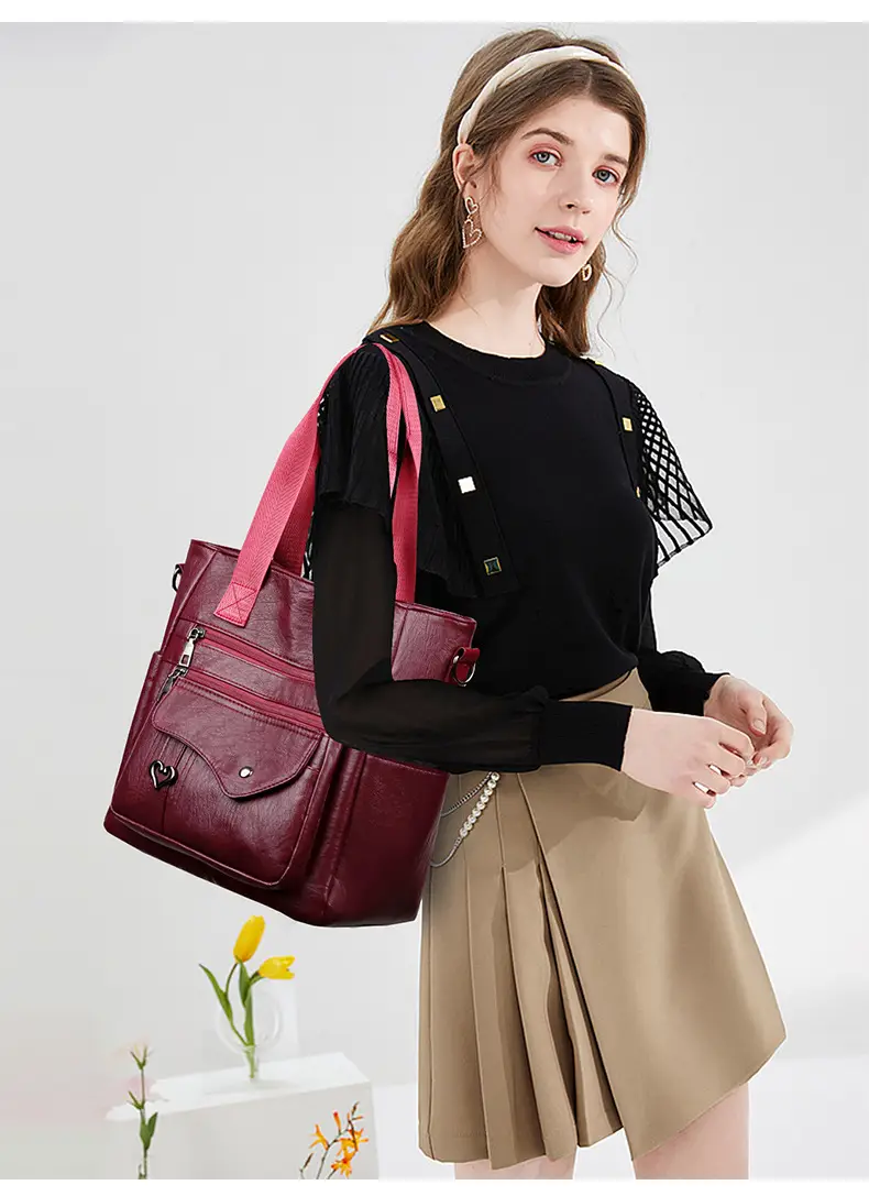 Retro Women's Leather Shoulder Bag Large Capacity Brown — feature 19