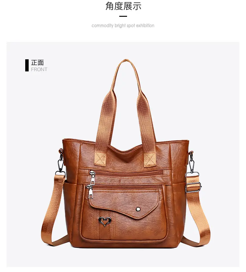 Retro Women's Leather Shoulder Bag Large Capacity Brown — feature 27