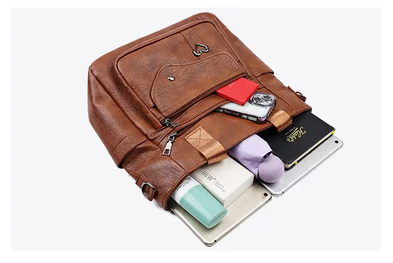Retro Women's Leather Shoulder Bag Large Capacity Brown — feature 43