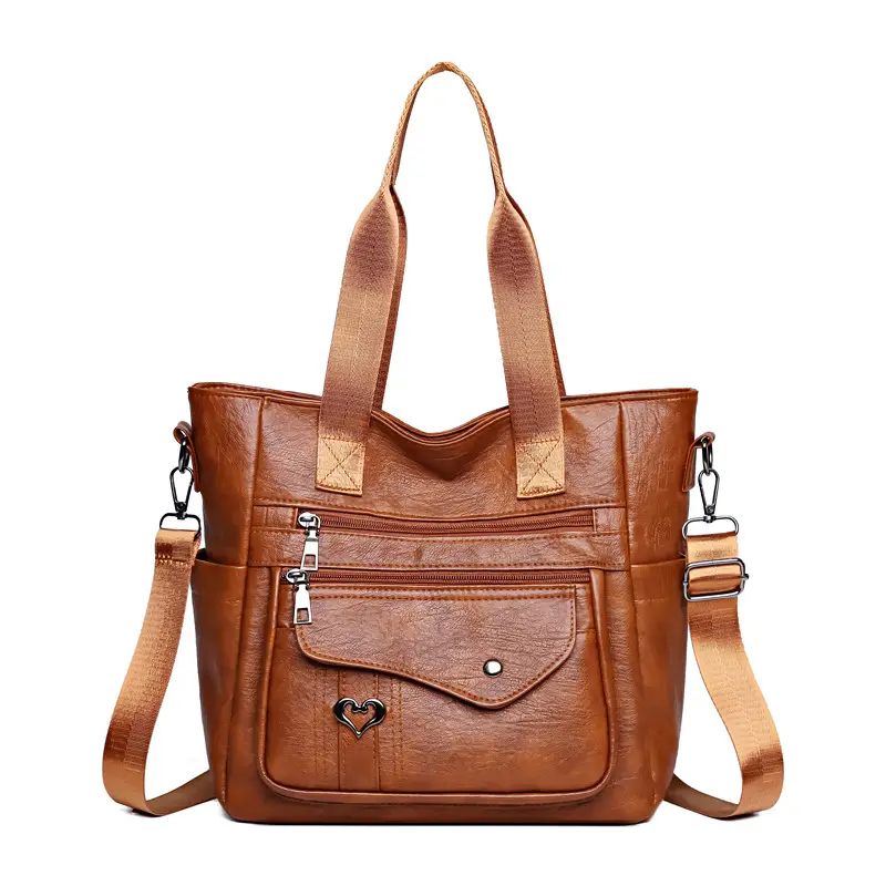 Retro Women's Leather Shoulder Bag Large Capacity Brown - Image 3