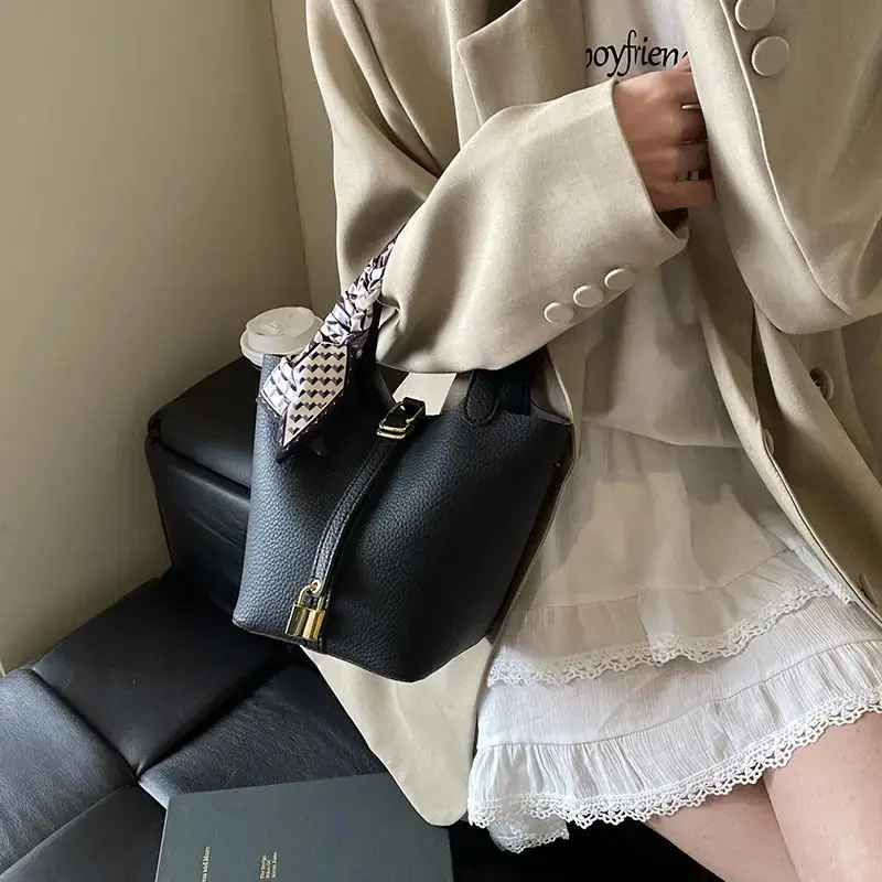 Korean Style Brown Leather Bucket Bag 2025 New - Image 17