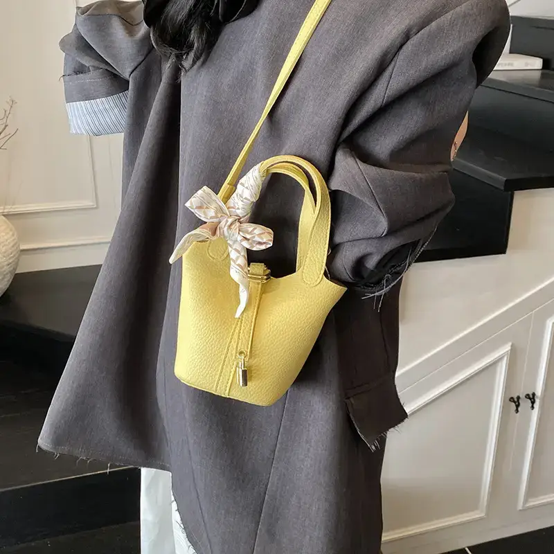 Korean Style Brown Leather Bucket Bag 2025 New - Image 18