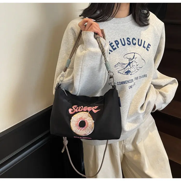 Sweet Donut Embroidered Crossbody Bag Black — feature 35