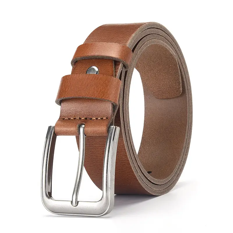 Men's Cowhide Leather Belt with Silver Buckle - Image 8
