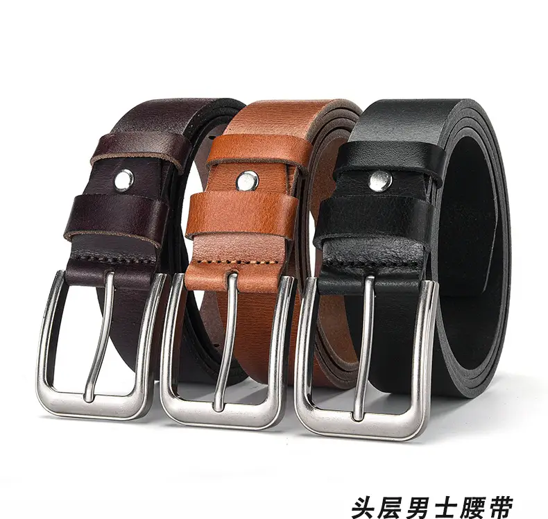 Men's Cowhide Leather Belt with Silver Buckle — feature 1