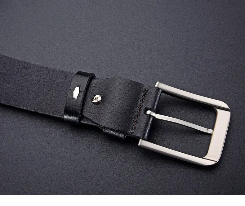 Men's Cowhide Leather Belt with Silver Buckle — feature 10