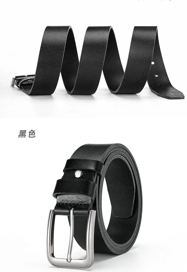 Men's Cowhide Leather Belt with Silver Buckle — feature 2