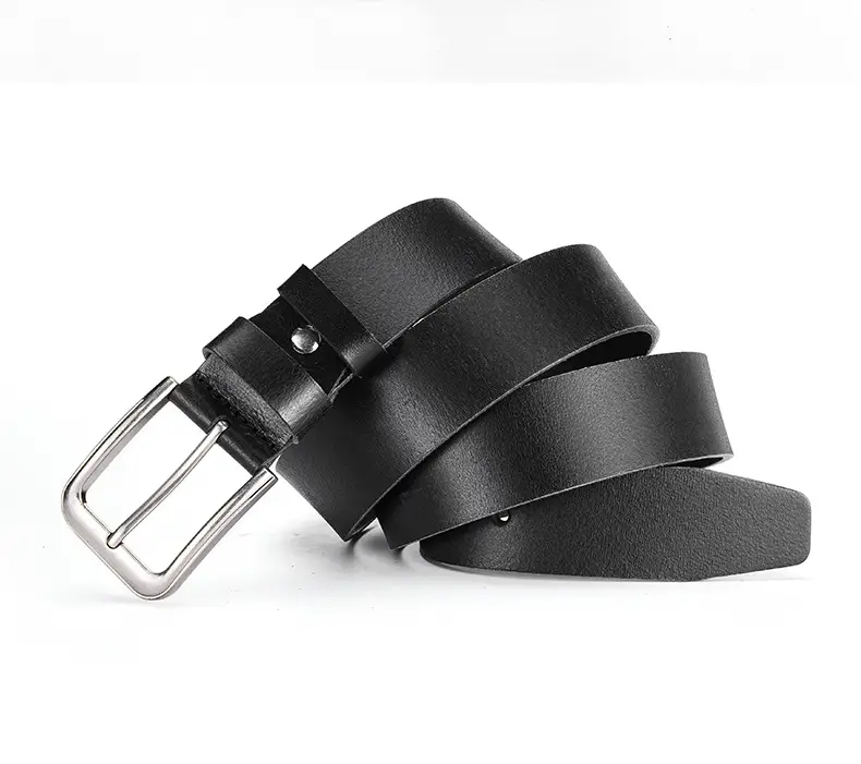 Men's Cowhide Leather Belt with Silver Buckle — feature 3