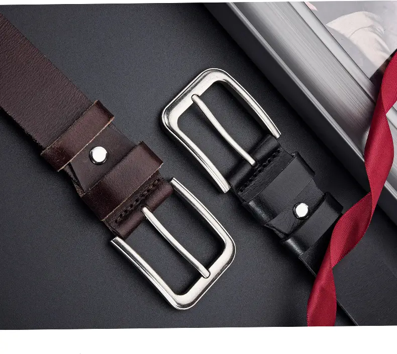 Men's Cowhide Leather Belt with Silver Buckle — feature 4