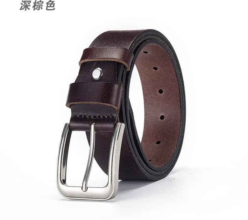 Men's Cowhide Leather Belt with Silver Buckle — feature 5