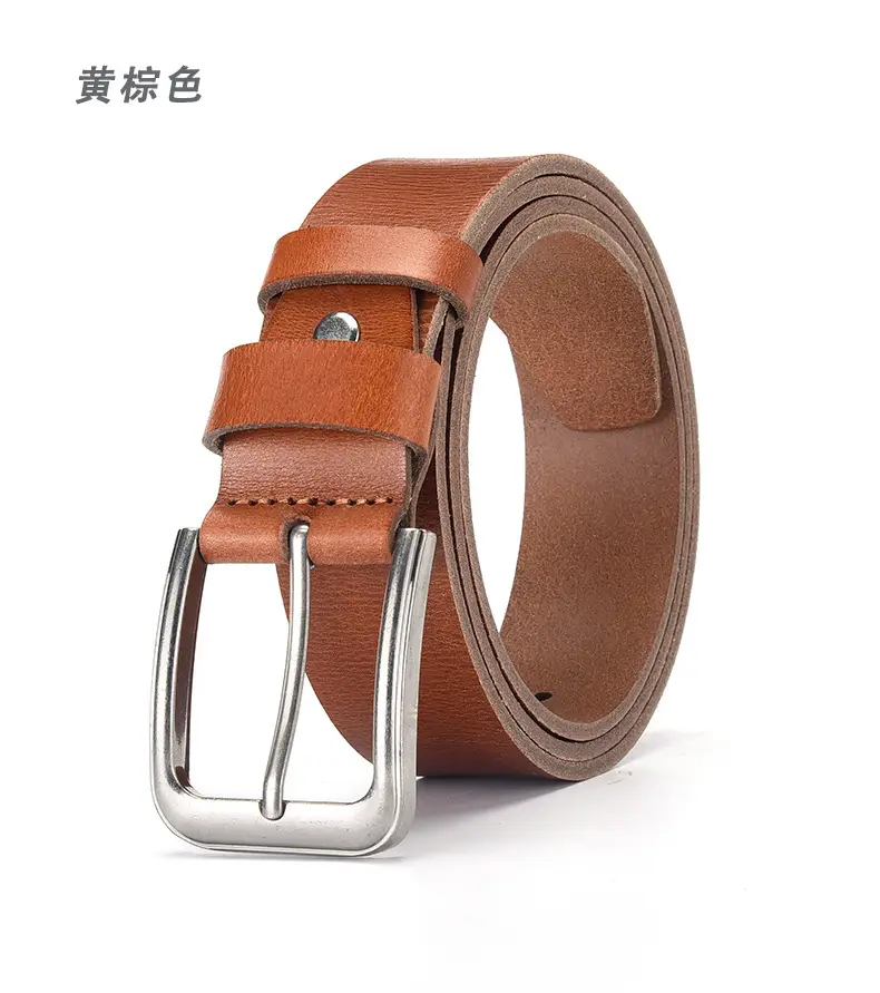 Men's Cowhide Leather Belt with Silver Buckle — feature 7