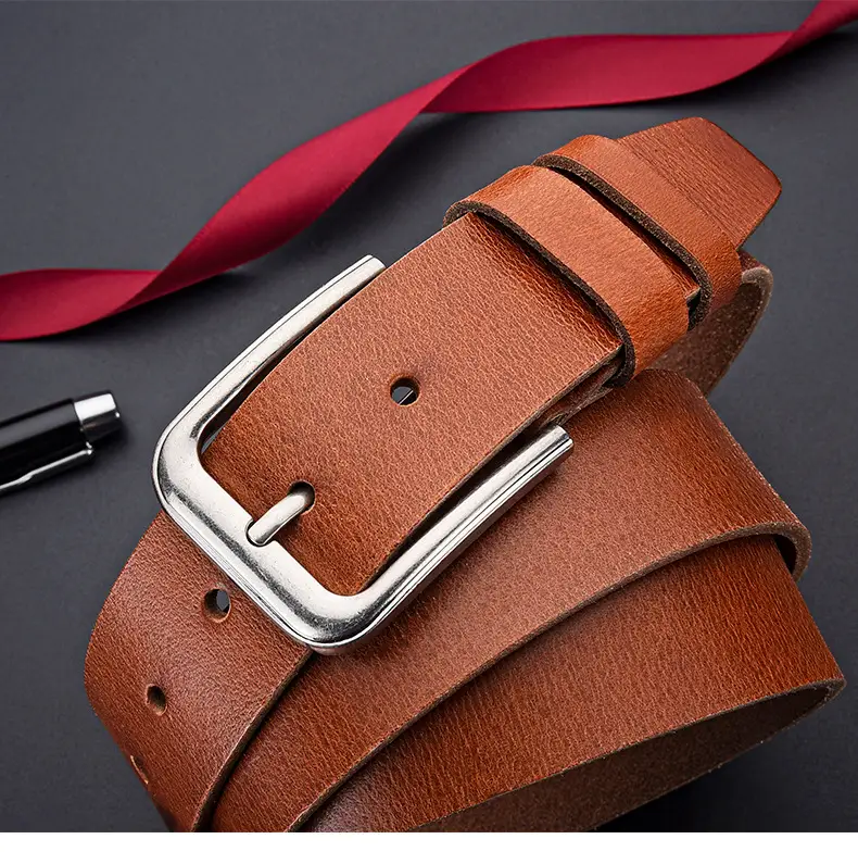 Men's Cowhide Leather Belt with Silver Buckle — feature 8