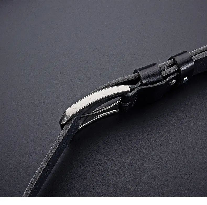 Men's Cowhide Leather Belt with Silver Buckle — feature 9