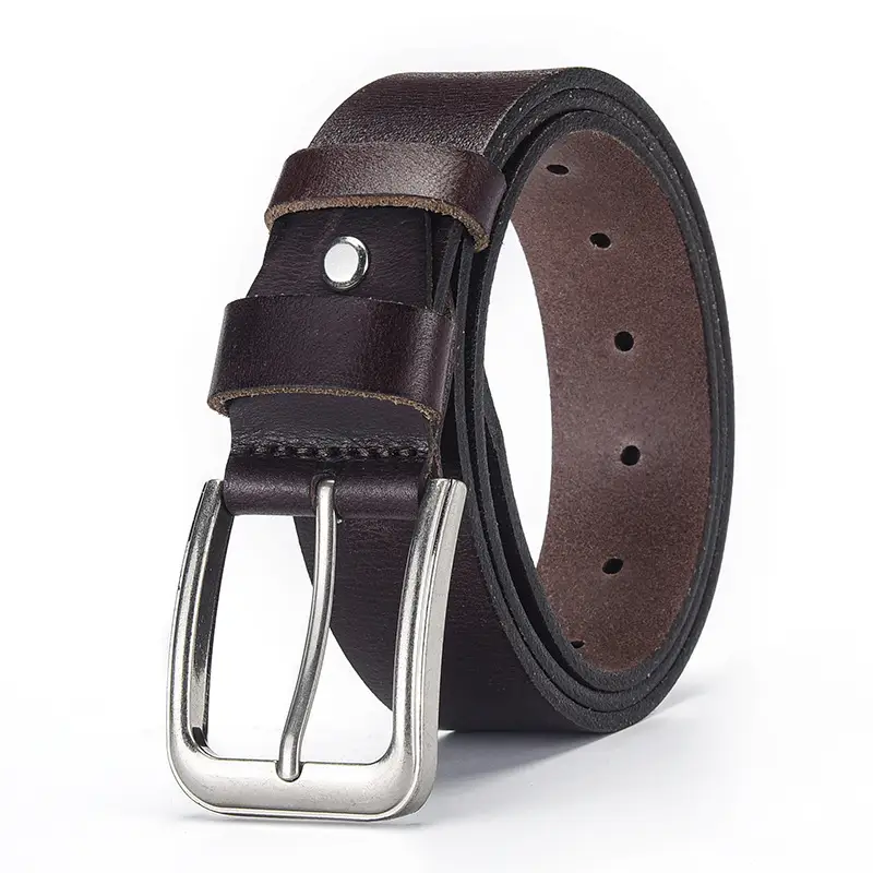 Men's Cowhide Leather Belt with Silver Buckle - Image 2