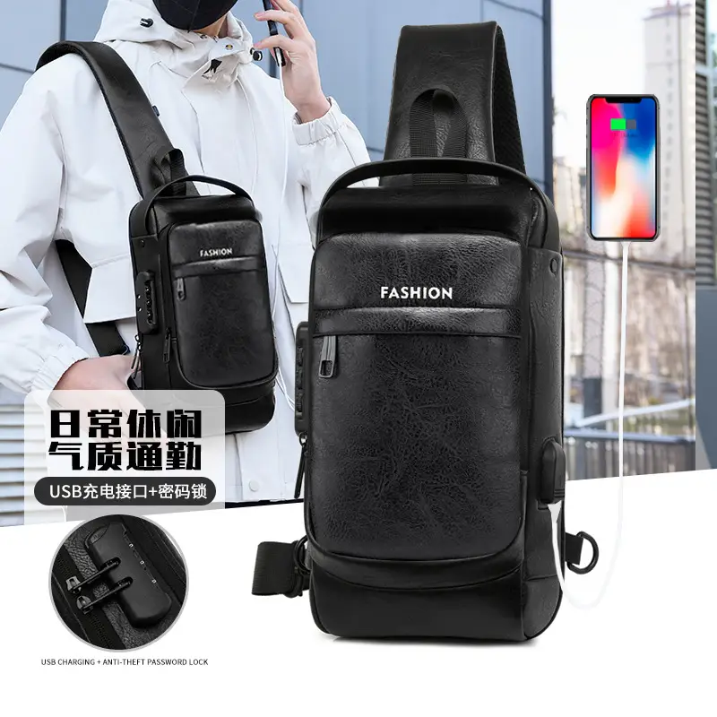 Men's Password Lock Chest Bag with USB Charging - Image 5